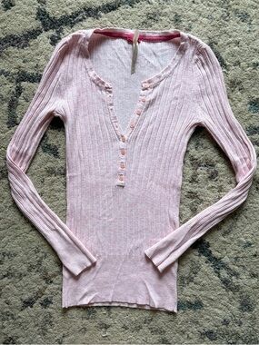 Y2K Aeropostale Pink Ribbed Henley Long Sleeve